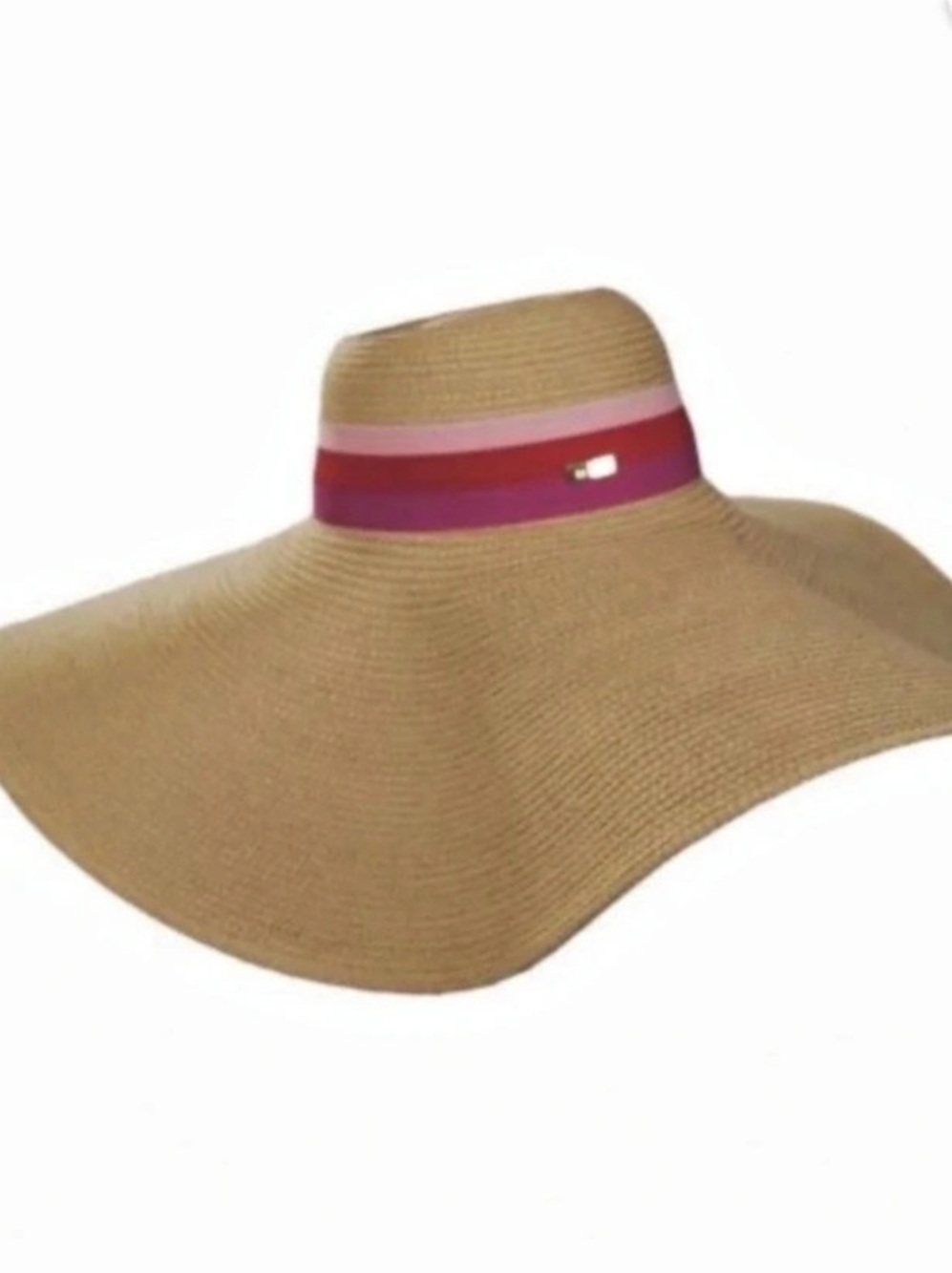 Trina Turk Oversized Dramatic Striped Wide Brim Hat Brown & Pink